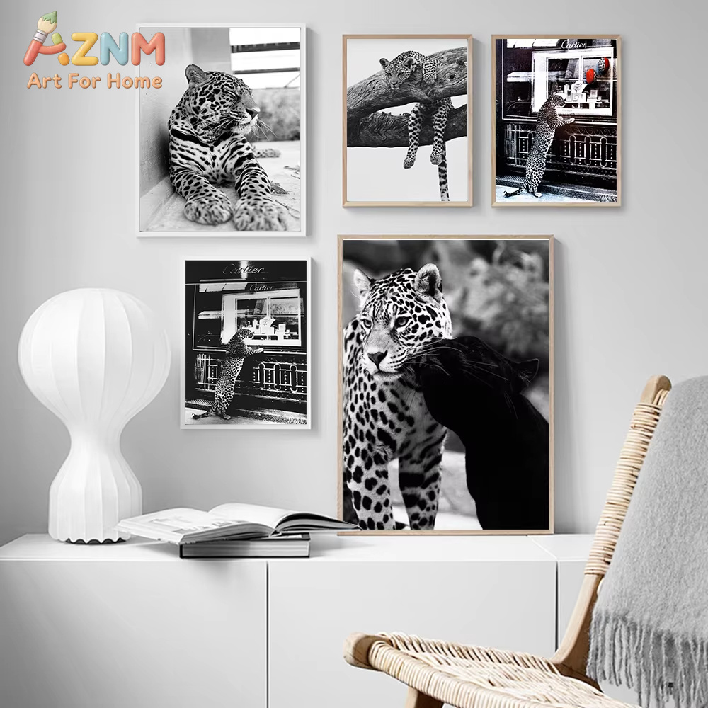 Photography Black And White - AZNM Jewelry Shop Leopard Poster Canvas